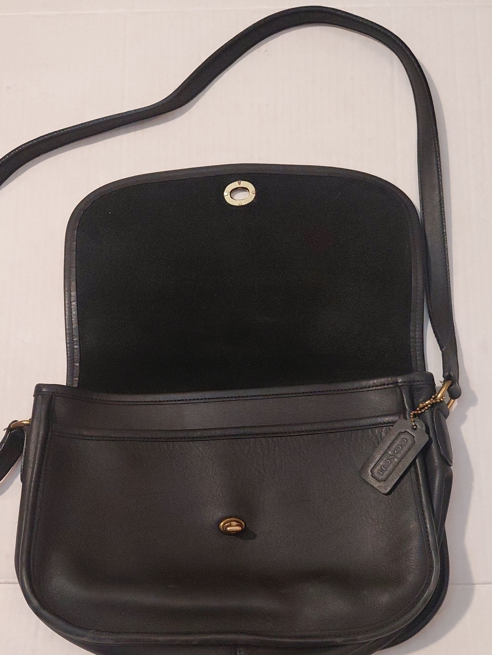 Coach Black Leather Saddle Crossbody with Gold Hardware